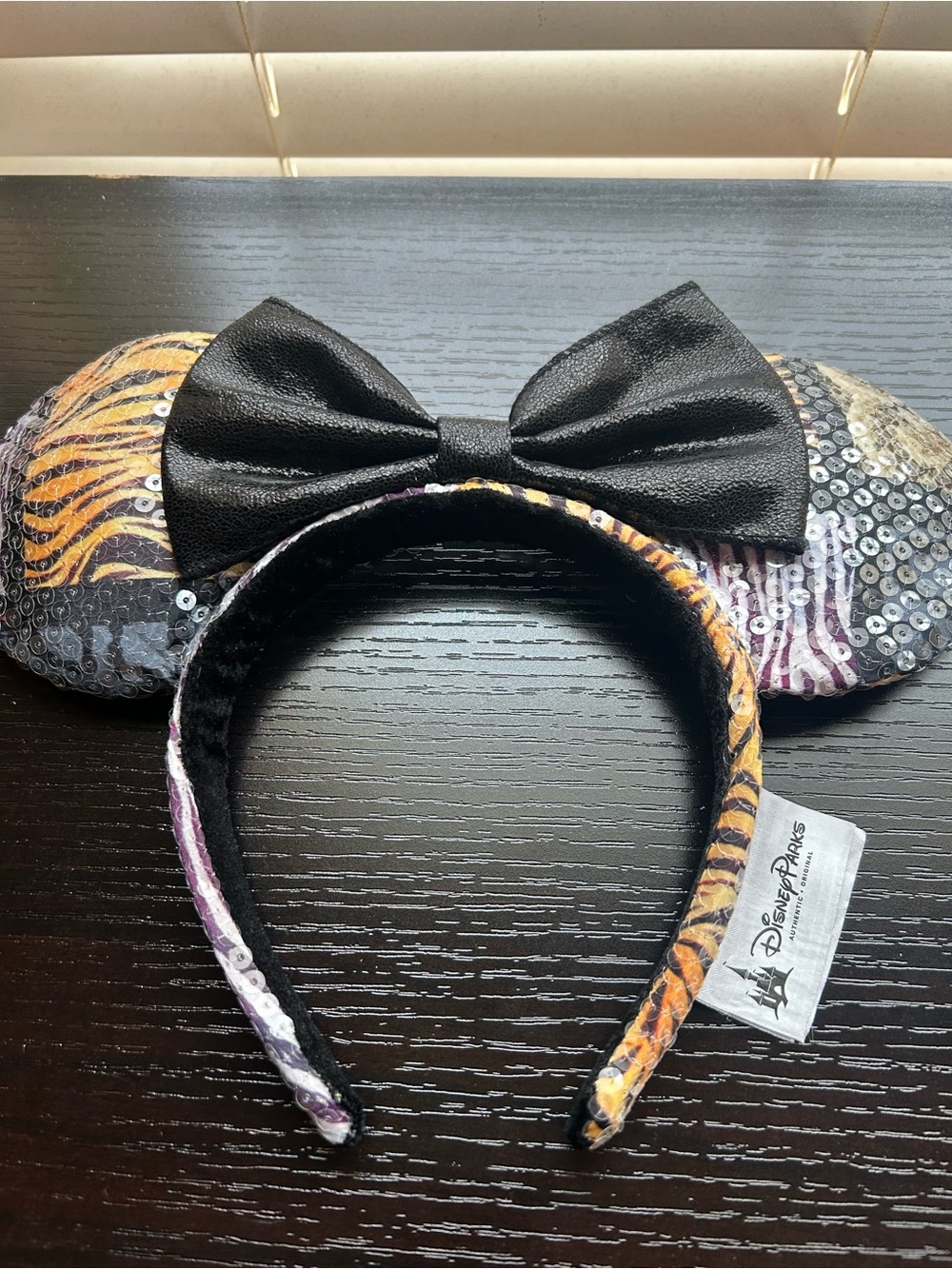 Disney Parks Sequin Animal Print Minnie Ears Headband - Black Bow